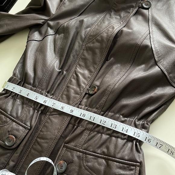 NWOT Danier Brown Leather Jacket Moto 80s Y2K High Collar Cinched Waist - Picture 11 of 17